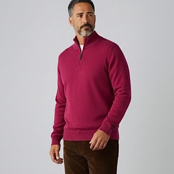 Daniel Hechter Mans 100% Cashmere Sweater SZ L Mock Neck Burgundy Academia - Picture 1 of 11